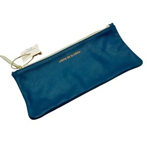 ANTHRO 'CREME DE LA CREME ' women's Teal Blue Leather Parisienne Pencil Case